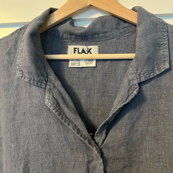 Flax Linen Button Down Shirt Short Sleeved Casual Lagenlook Top Blouse Size 1G - Picture 6 of 7